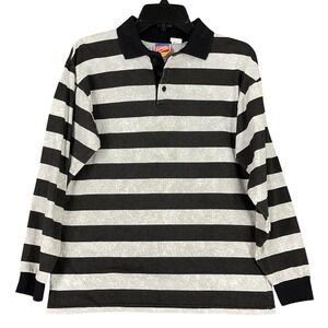 Vintage‎ 80s Splash Polo Shirt Boys L Black White Cotton Long sleeve Skater Surf